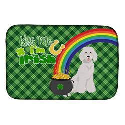 21 x 14 in. Standard White Poodle Saint Patricks Day Dish Drying Mat