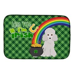 21 x 14 in. Toy White Poodle Saint Patricks Day Dish Drying Mat