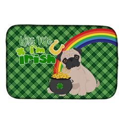 21 x 14 in. Fawn Pug Saint Patricks Day Dish Drying Mat