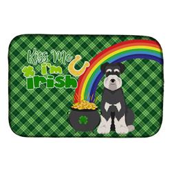 21 x 14 in. Black & Silver Natural Ears Schnauzer Saint Patricks Day Dish Drying Mat