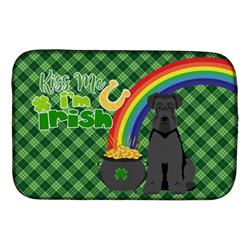 21 x 14 in. Black Natural Ears Schnauzer Saint Patricks Day Dish Drying Mat