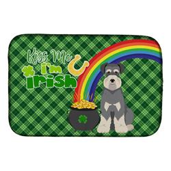 21 x 14 in. Salt Pepper Natural Ears Schnauzer Saint Patricks Day Dish Drying Mat