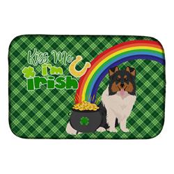 21 x 14 in. Tricolor Sheltie Saint Patricks Day Dish Drying Mat