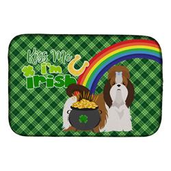 21 x 14 in. Red & White Shih Tzu Saint Patricks Day Dish Drying Mat