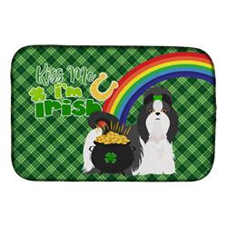 21 x 14 in. Black & White Shih Tzu Saint Patricks Day Dish Drying Mat