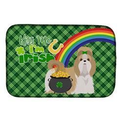 21 x 14 in. Gold & White Shih Tzu Saint Patricks Day Dish Drying Mat