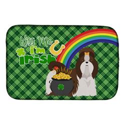 21 x 14 in. Liver & White Shih Tzu Saint Patricks Day Dish Drying Mat