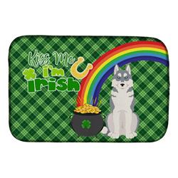 21 x 14 in. Grey Siberian Husky Saint Patricks Day Dish Drying Mat