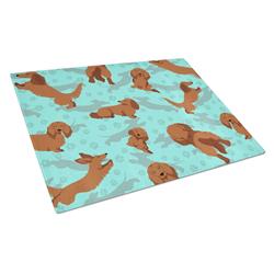 MLM1012LCB 15 x 12 in. Blue, Longhaired Red Dachshund Glass Cutting Board - Large