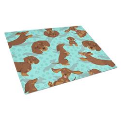 15 x 12 in. Blue, Chocolate & Tan Dachshund Glass Cutting Board - Large