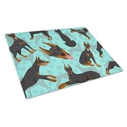 15 x 12 in. Blue Doberman Pinscher Glass Cutting Board - Large