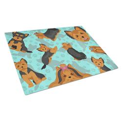 MLM1024LCB 15 x 12 in. Blue, Black & Tan Yorkie Glass Cutting Board - Large