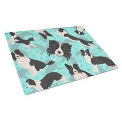 15 x 12 in. Blue Border Collie Glass Cutting Board - Large