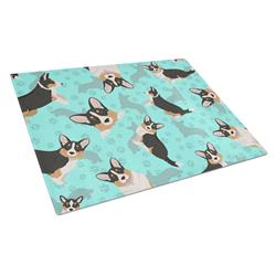 MLM1026LCB 15 x 12 in. Blue, Tricolor Cardigan Corgi Glass Cutting Board - Large