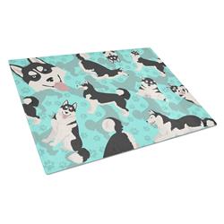 15 x 12 in. Blue Siberian Husky Glass Cutting Board - Large