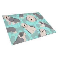 MLM1034LCB 15 x 12 in. Blue Old English Sheepdog Glass Cutting Board - Large