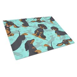 15 x 12 in. Blue, Black & Tan Dachshund Glass Cutting Board - Large