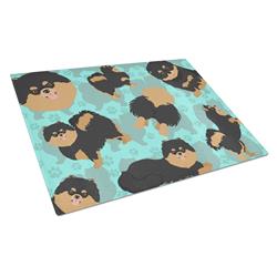 15 x 12 in. Blue, Black & Tan Pomeranian Glass Cutting Board - Large