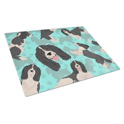 MLM1041LCB 15 x 12 in. Blue, Black & White English Springer Spaniel Glass Cutting Board - Large