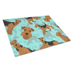 15 x 12 in. Blue Airedale Terrier Glass Cutting Board - Large