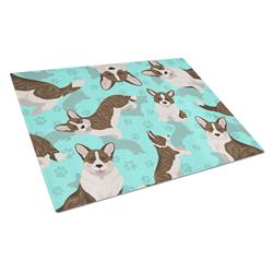 MLM1046LCB 15 x 12 in. Blue Brindle Cardigan Corgi Glass Cutting Board - Large