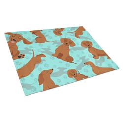 MLM1048LCB 15 x 12 in. Blue, Red Dachshund Glass Cutting Board - Large