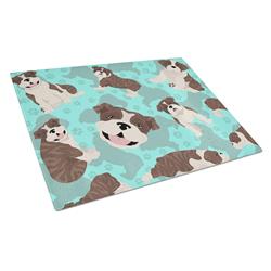 MLM1049LCB 15 x 12 in. Blue Brindle English Bulldog Glass Cutting Board - Large