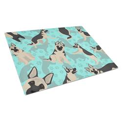 15 x 12 in. Blue, Black & Silver German Shepherd Glass Cutting Board - Large