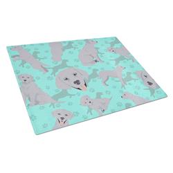 15 x 12 in. Blue, Silver Labrador Retriever Glass Cutting Board - Large