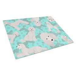 15 x 12 in. Blue, White Standard Poodle Glass Cutting Board - Large