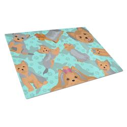 MLM1061LCB 15 x 12 in. Blue, Blue & Tan Yorkie Glass Cutting Board - Large