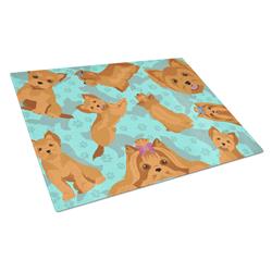 MLM1062LCB 15 x 12 in. Blue, Red Yorkie Glass Cutting Board - Large