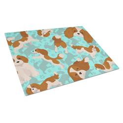 15 x 12 in. Blue Blenheim Cavalier Spaniel Glass Cutting Board - Large