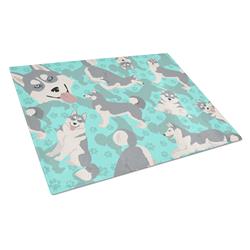 15 x 12 in. Blue, Grey Siberian Husky Glass Cutting Board - Large