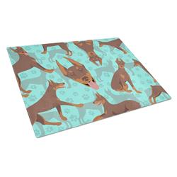 MLM1075LCB 15 x 12 in. Blue, Red Doberman Pinscher Glass Cutting Board - Large