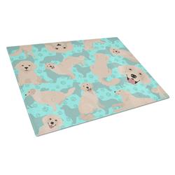 MLM1078LCB 15 x 12 in. Blue, Cream Golden Retriever Glass Cutting Board - Large