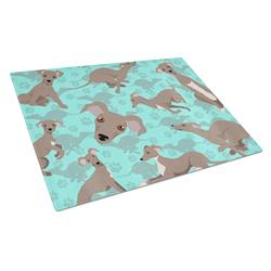 MLM1079LCB 15 x 12 in. Blue, Fawn Italian Greyhound Glass Cutting Board - Large