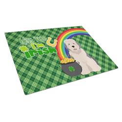 WDK4866LCB 15 x 12 in. Old English Sheepdog Saint Patricks Day Glass Cutting Board - Large