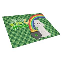 WDK4887LCB 15 x 12 in. Toy White Poodle Saint Patricks Day Glass Cutting Board - Large