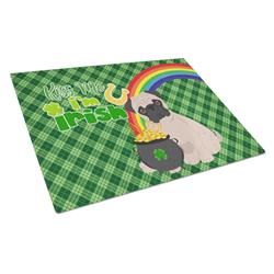 WDK4890LCB 15 x 12 in. Fawn Pug Saint Patricks Day Glass Cutting Board - Large
