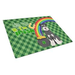 WDK4891LCB 15 x 12 in. Black & Silver Natural Ears Schnauzer Saint Patricks Day Glass Cutting Board - Large