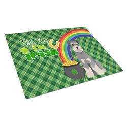 WDK4895LCB 15 x 12 in. Salt Pepper Natural Ears Schnauzer Saint Patricks Day Glass Cutting Board - Large