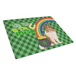 15 x 12 in. Sable Sheltie Saint Patricks Day Glass Cutting Board - Large