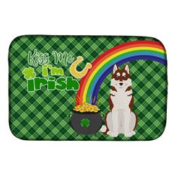 21 x 14 in. Red Siberian Husky Saint Patricks Day Dish Drying Mat