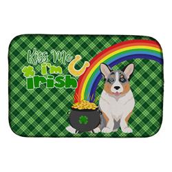 21 x 14 in. Blue Merle Cardigan Corgi Saint Patricks Day Dish Drying Mat