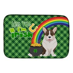 21 x 14 in. Brindle Cardigan Corgi Saint Patricks Day Dish Drying Mat