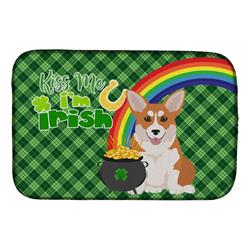 21 x 14 in. Red Pembroke Corgi Saint Patricks Day Dish Drying Mat