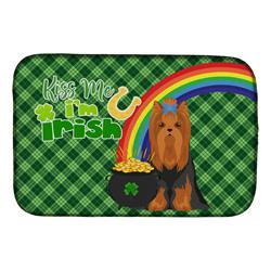 21 x 14 in. Black & Tan Full Coat Yorkshire Terrier Saint Patricks Day Dish Drying Mat
