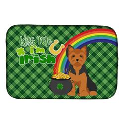 21 x 14 in. Black & Tan Puppy Cut Yorkshire Terrier Saint Patricks Day Dish Drying Mat