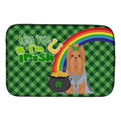 21 x 14 in. Blue & Tan Full Coat Yorkshire Terrier Saint Patricks Day Dish Drying Mat